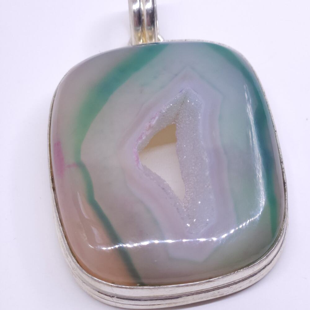 Stunning Multi-Colored Druzy Agate Pendant with Sterling Silver Bail - 20" Chain